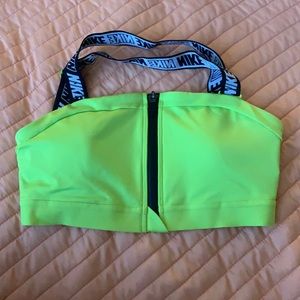 Green-ish yellow Nike zip up sports bra